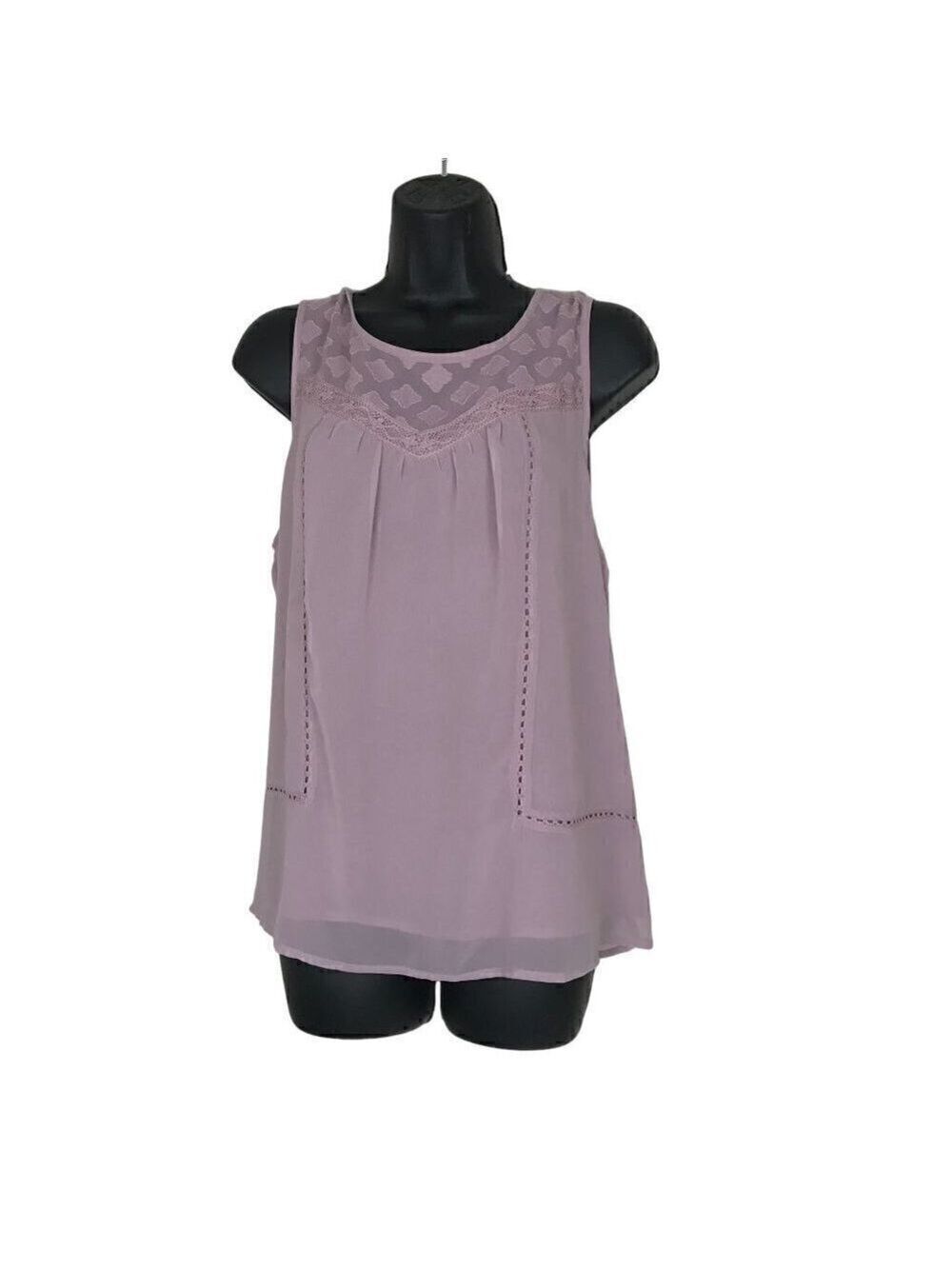 Lucky Brand Lilac Sheer With Lace Beautiful Sleeveless Blouse Size M